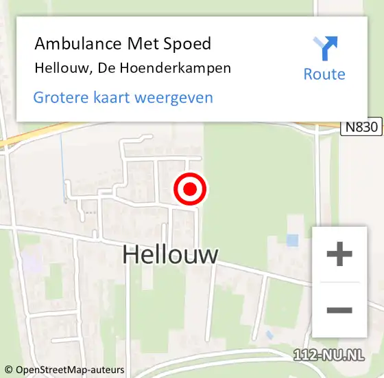 Locatie op kaart van de 112 melding: Ambulance Met Spoed Naar Hellouw, De Hoenderkampen op 10 april 2022 09:29