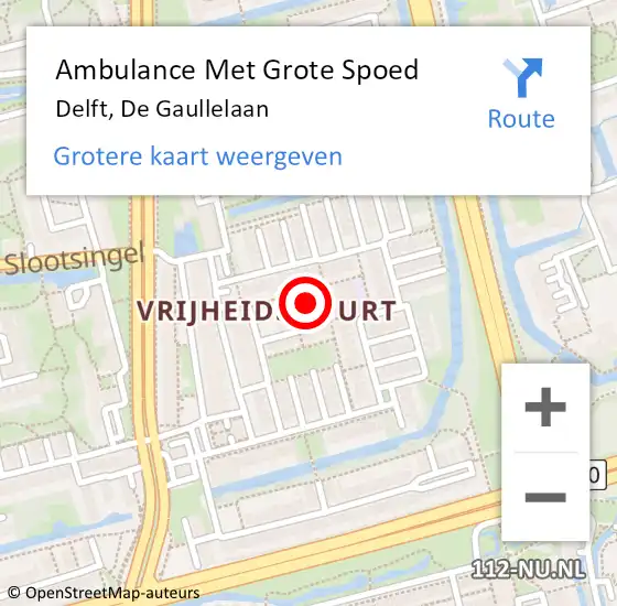 Locatie op kaart van de 112 melding: Ambulance Met Grote Spoed Naar Delft, De Gaullelaan op 10 april 2022 09:46