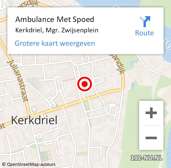 Locatie op kaart van de 112 melding: Ambulance Met Spoed Naar Kerkdriel, Mgr. Zwijsenplein op 10 april 2022 10:10