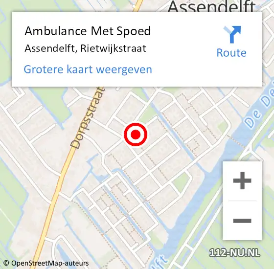 Locatie op kaart van de 112 melding: Ambulance Met Spoed Naar Assendelft, Rietwijkstraat op 10 april 2022 10:11