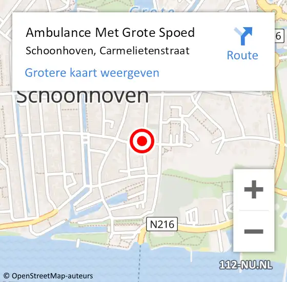 Locatie op kaart van de 112 melding: Ambulance Met Grote Spoed Naar Schoonhoven, Carmelietenstraat op 14 juli 2014 01:08