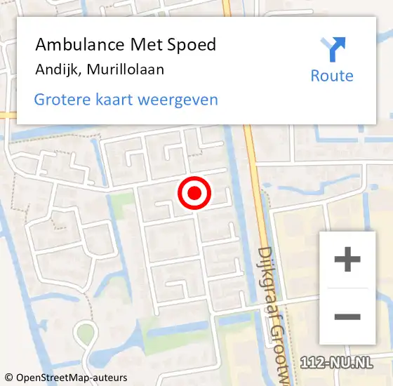 Locatie op kaart van de 112 melding: Ambulance Met Spoed Naar Andijk, Murillolaan op 10 april 2022 10:39