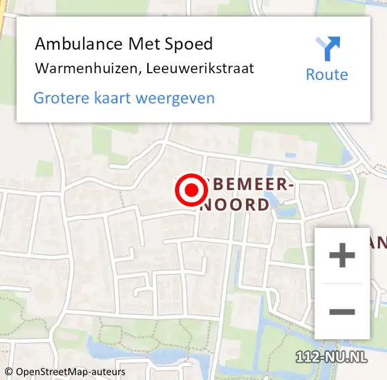 Locatie op kaart van de 112 melding: Ambulance Met Spoed Naar Warmenhuizen, Leeuwerikstraat op 10 april 2022 11:03