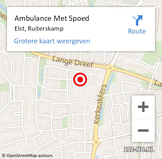 Locatie op kaart van de 112 melding: Ambulance Met Spoed Naar Elst, Ruiterskamp op 10 april 2022 11:06