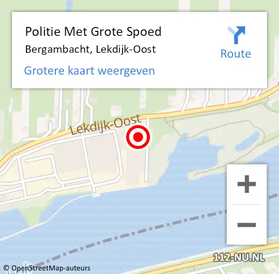 Locatie op kaart van de 112 melding: Politie Met Grote Spoed Naar Bergambacht, Lekdijk-Oost op 10 april 2022 11:17