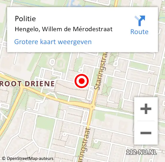 Locatie op kaart van de 112 melding: Politie Hengelo, Willem de Mérodestraat op 10 april 2022 11:38