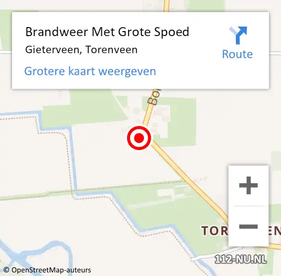 Locatie op kaart van de 112 melding: Brandweer Met Grote Spoed Naar Gieterveen, Torenveen op 10 april 2022 11:48