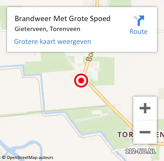 Locatie op kaart van de 112 melding: Brandweer Met Grote Spoed Naar Gieterveen, Torenveen op 10 april 2022 11:50