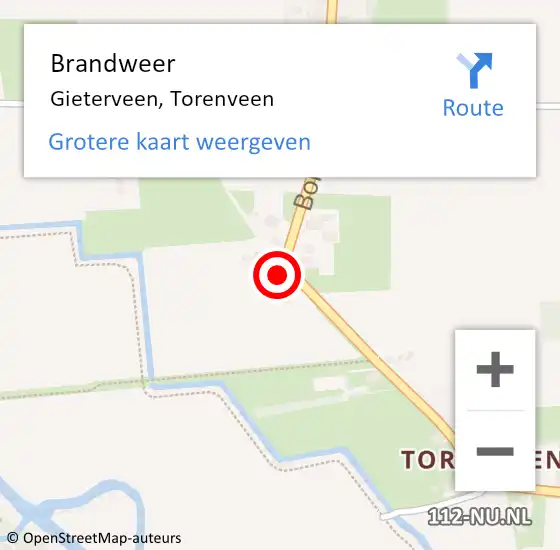Locatie op kaart van de 112 melding: Brandweer Gieterveen, Torenveen op 10 april 2022 11:54