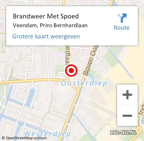 Locatie op kaart van de 112 melding: Brandweer Met Spoed Naar Veendam, Prins Bernhardlaan op 10 april 2022 12:07