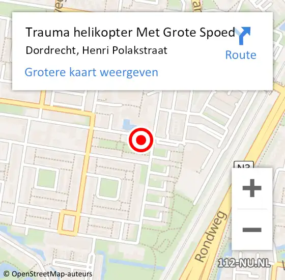 Locatie op kaart van de 112 melding: Trauma helikopter Met Grote Spoed Naar Dordrecht, Henri Polakstraat op 10 april 2022 12:12