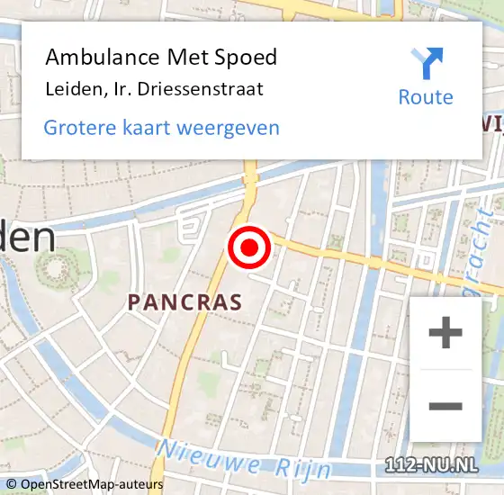 Locatie op kaart van de 112 melding: Ambulance Met Spoed Naar Leiden, Ir. Driessenstraat op 10 april 2022 12:29