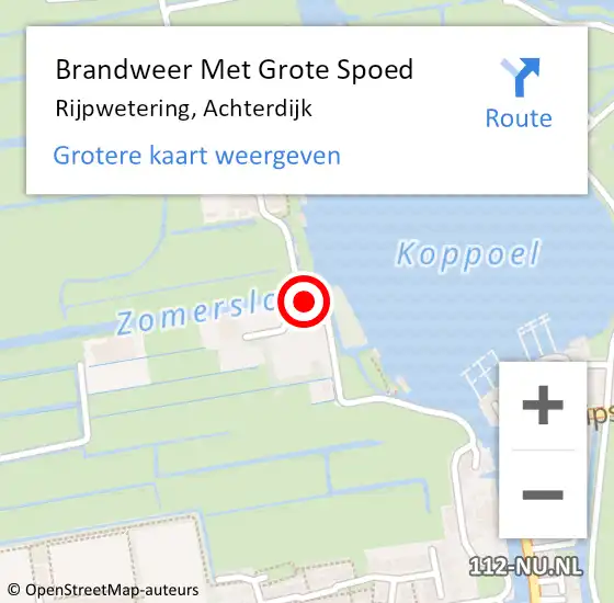 Locatie op kaart van de 112 melding: Brandweer Met Grote Spoed Naar Rijpwetering, Achterdijk op 10 april 2022 12:35