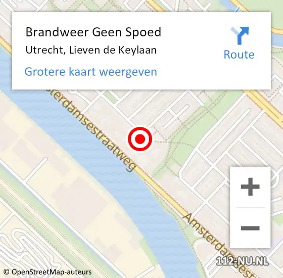 Locatie op kaart van de 112 melding: Brandweer Geen Spoed Naar Utrecht, Lieven de Keylaan op 10 april 2022 12:48