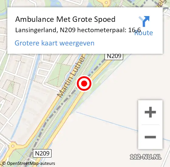 Locatie op kaart van de 112 melding: Ambulance Met Grote Spoed Naar Lansingerland, N209 hectometerpaal: 16,6 op 10 april 2022 13:09