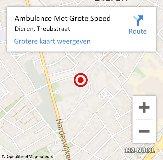 Locatie op kaart van de 112 melding: Ambulance Met Grote Spoed Naar Dieren, Treubstraat op 10 april 2022 13:19