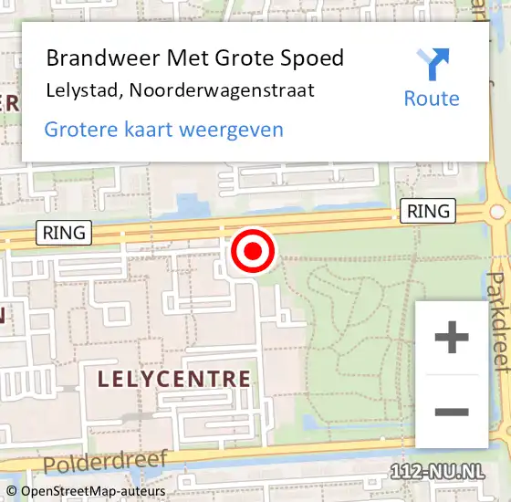 Locatie op kaart van de 112 melding: Brandweer Met Grote Spoed Naar Lelystad, Noorderwagenstraat op 10 april 2022 13:36