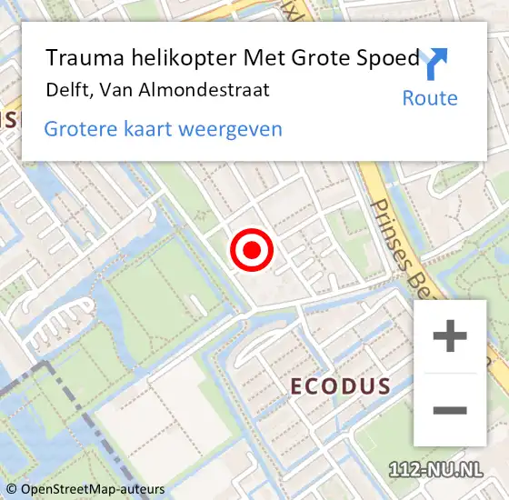 Locatie op kaart van de 112 melding: Trauma helikopter Met Grote Spoed Naar Delft, Van Almondestraat op 10 april 2022 13:39