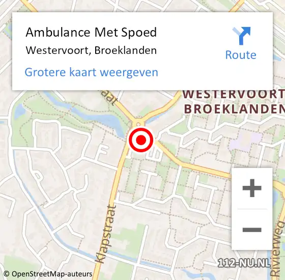 Locatie op kaart van de 112 melding: Ambulance Met Spoed Naar Westervoort, Broeklanden op 10 april 2022 13:51