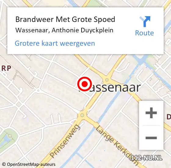 Locatie op kaart van de 112 melding: Brandweer Met Grote Spoed Naar Wassenaar, Anthonie Duyckplein op 10 april 2022 14:15