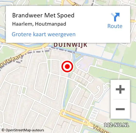 Locatie op kaart van de 112 melding: Brandweer Met Spoed Naar Haarlem, Houtmanpad op 10 april 2022 15:04