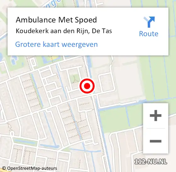 Locatie op kaart van de 112 melding: Ambulance Met Spoed Naar Koudekerk aan den Rijn, De Tas op 10 april 2022 15:44