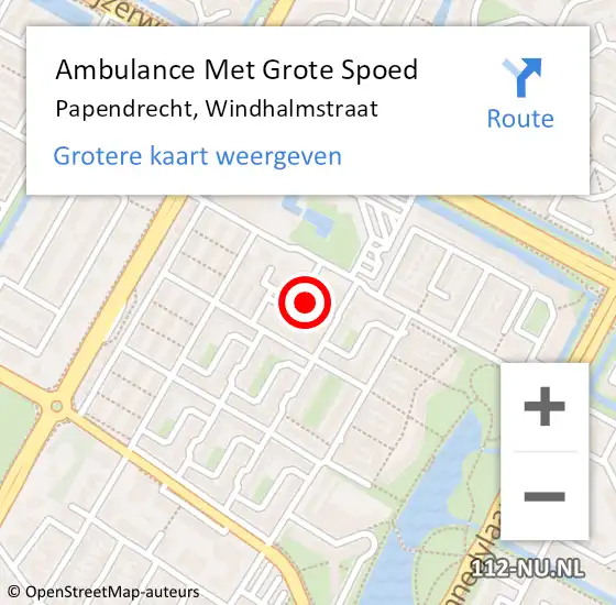 Locatie op kaart van de 112 melding: Ambulance Met Grote Spoed Naar Papendrecht, Windhalmstraat op 10 april 2022 15:58