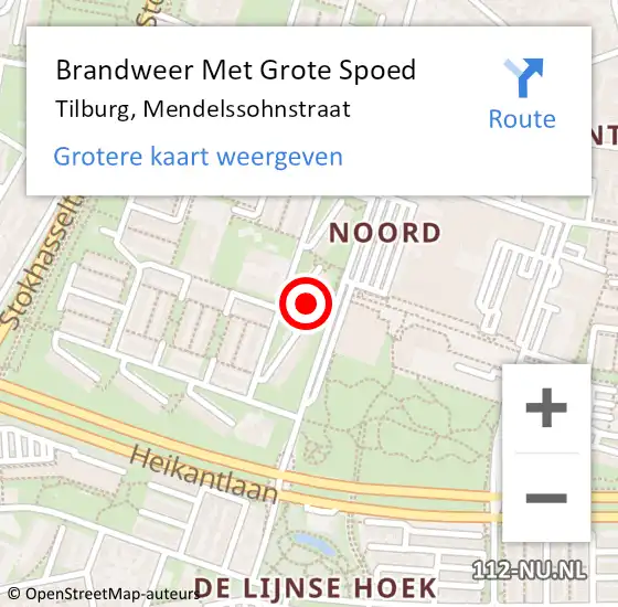 Locatie op kaart van de 112 melding: Brandweer Met Grote Spoed Naar Tilburg, Mendelssohnstraat op 10 april 2022 18:01