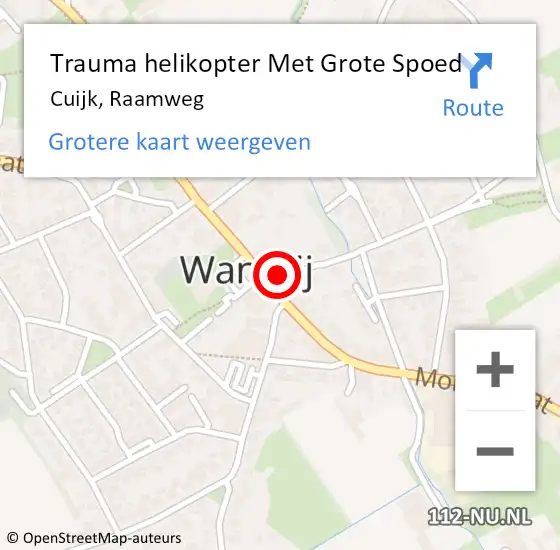 Locatie op kaart van de 112 melding: Trauma helikopter Met Grote Spoed Naar Cuijk, Raamweg op 10 april 2022 18:06