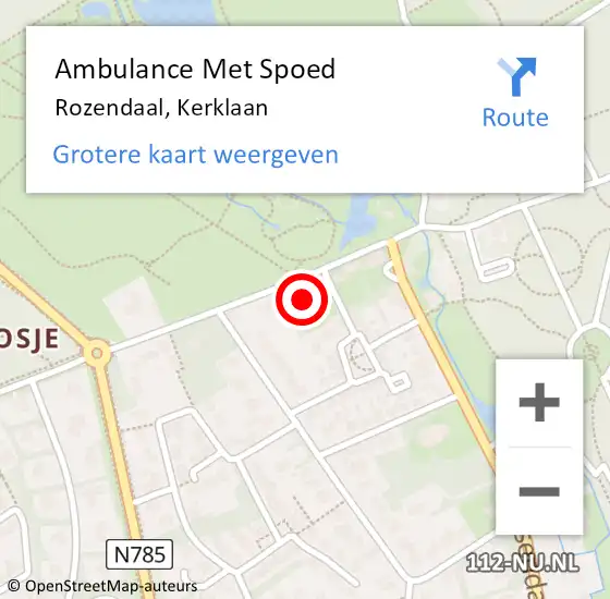 Locatie op kaart van de 112 melding: Ambulance Met Spoed Naar Rozendaal, Kerklaan op 10 april 2022 18:22