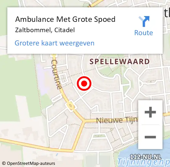 Locatie op kaart van de 112 melding: Ambulance Met Grote Spoed Naar Zaltbommel, Citadel op 10 april 2022 18:36