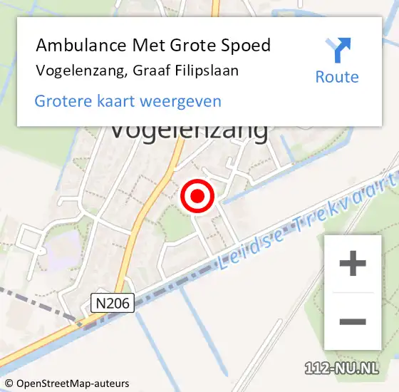 Locatie op kaart van de 112 melding: Ambulance Met Grote Spoed Naar Vogelenzang, Graaf Filipslaan op 10 april 2022 18:46