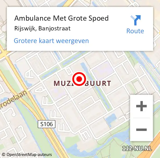 Locatie op kaart van de 112 melding: Ambulance Met Grote Spoed Naar Rijswijk, Banjostraat op 10 april 2022 19:04