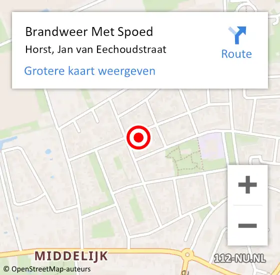 Locatie op kaart van de 112 melding: Brandweer Met Spoed Naar Horst, Jan van Eechoudstraat op 10 april 2022 19:15