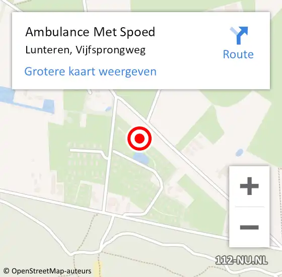 Locatie op kaart van de 112 melding: Ambulance Met Spoed Naar Lunteren, Vijfsprongweg op 10 april 2022 19:16