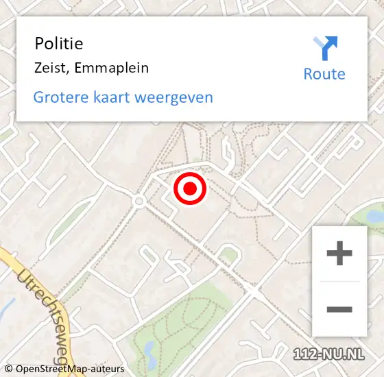 Locatie op kaart van de 112 melding: Politie Zeist, Emmaplein op 10 april 2022 19:52