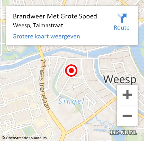 Locatie op kaart van de 112 melding: Brandweer Met Grote Spoed Naar Weesp, Talmastraat op 10 april 2022 19:55