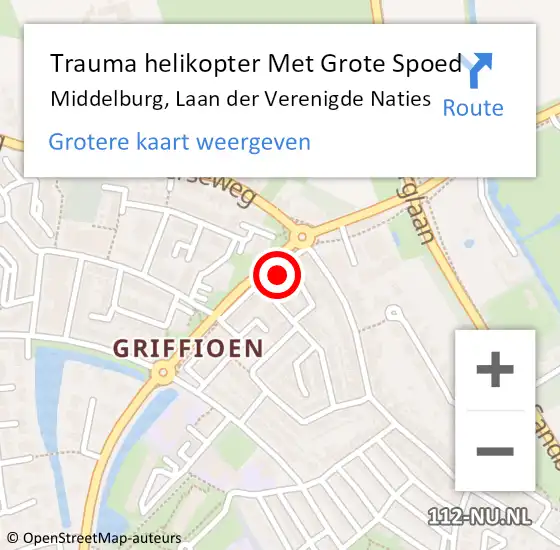 Locatie op kaart van de 112 melding: Trauma helikopter Met Grote Spoed Naar Middelburg, Laan der Verenigde Naties op 10 april 2022 20:10