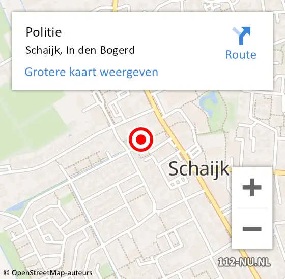 Locatie op kaart van de 112 melding: Politie Schaijk, In den Bogerd op 10 april 2022 20:26