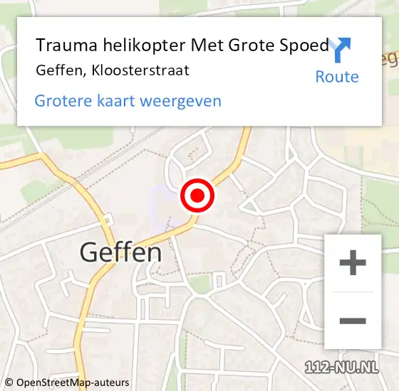 Locatie op kaart van de 112 melding: Trauma helikopter Met Grote Spoed Naar Geffen, Kloosterstraat op 10 april 2022 21:05