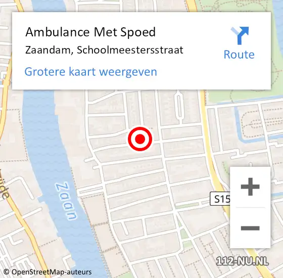 Locatie op kaart van de 112 melding: Ambulance Met Spoed Naar Zaandam, Schoolmeestersstraat op 10 april 2022 21:22