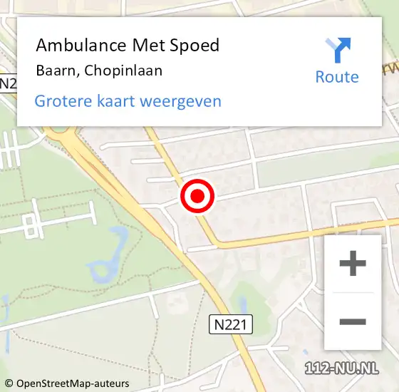 Locatie op kaart van de 112 melding: Ambulance Met Spoed Naar Baarn, Chopinlaan op 14 juli 2014 03:44