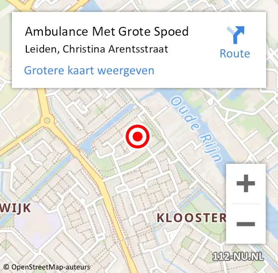 Locatie op kaart van de 112 melding: Ambulance Met Grote Spoed Naar Leiden, Christina Arentsstraat op 10 april 2022 22:29