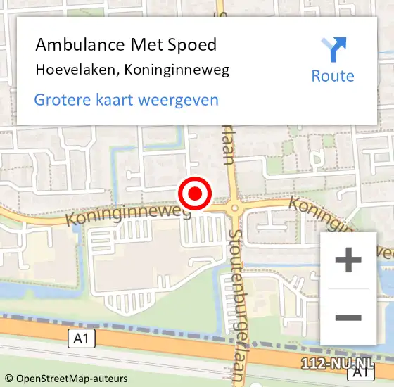 Locatie op kaart van de 112 melding: Ambulance Met Spoed Naar Hoevelaken, Koninginneweg op 10 april 2022 22:42
