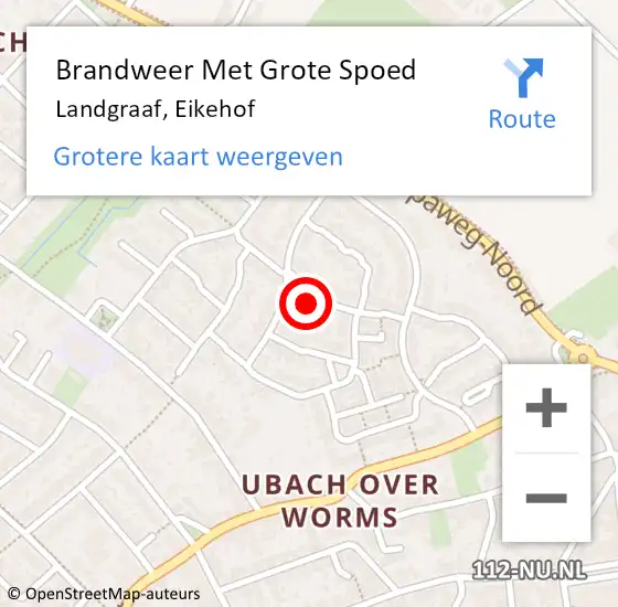 Locatie op kaart van de 112 melding: Brandweer Met Grote Spoed Naar Landgraaf, Eikehof op 10 april 2022 22:45