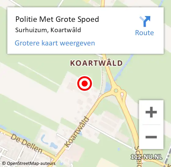 Locatie op kaart van de 112 melding: Politie Met Grote Spoed Naar Surhuizum, Koartwâld op 10 april 2022 22:51