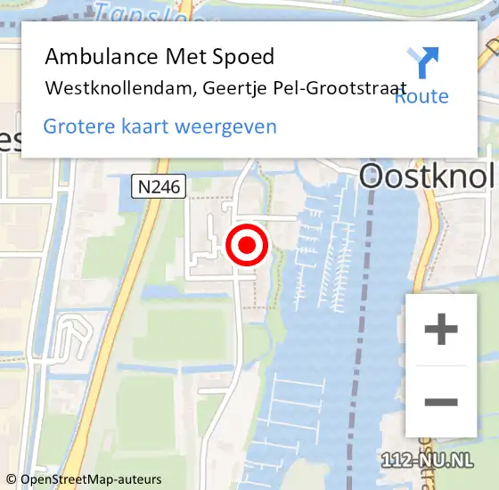 Locatie op kaart van de 112 melding: Ambulance Met Spoed Naar Westknollendam, Geertje Pel-Grootstraat op 10 april 2022 23:28