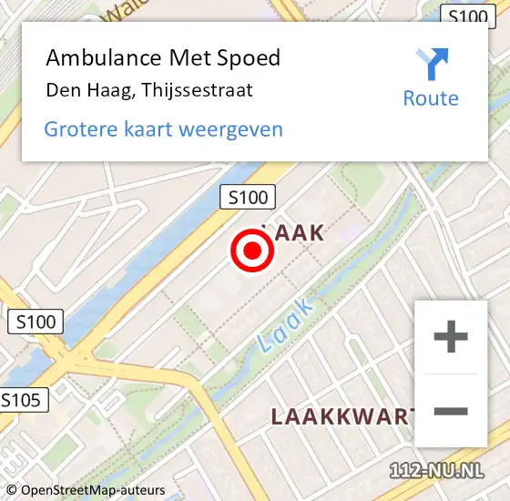 Locatie op kaart van de 112 melding: Ambulance Met Spoed Naar Den Haag, Thijssestraat op 11 april 2022 00:48