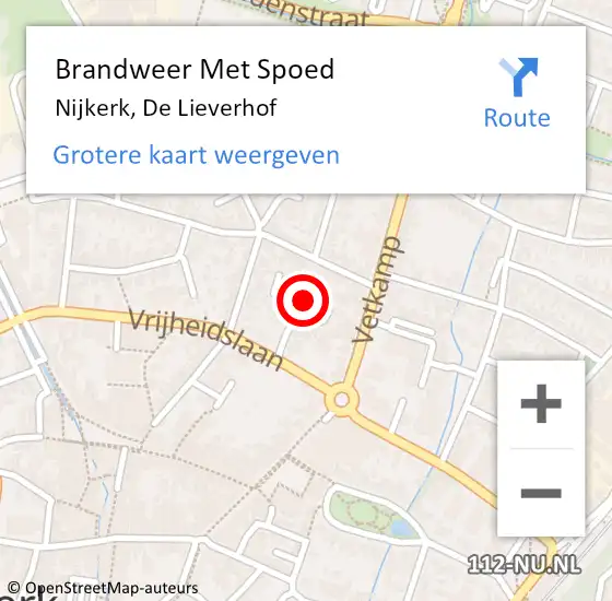 Locatie op kaart van de 112 melding: Brandweer Met Spoed Naar Nijkerk, De Lieverhof op 11 april 2022 00:59