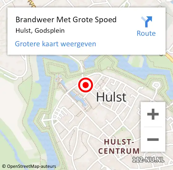 Locatie op kaart van de 112 melding: Brandweer Met Grote Spoed Naar Hulst, Godsplein op 11 april 2022 01:38